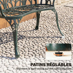 Cast aluminum garden bench, 2-seater outdoor bench with tulip backrest, floral seat, 99x57x78cm, antique green