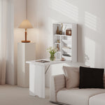 Bureau pliable mural, table murale pliante avec étagères pour salon, salle à manger, bureau, 93,8 x 60 x 147 cm, blanc