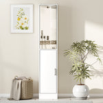 Meuble colonne salle de bain avec miroir, meuble de rangement à 6 niveaux 2 portes étagères réglables 32x28x162cm blanc