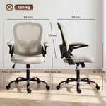 Chaise Bureau Ergonomique, Fauteuil de Bureau Maille, Accoudoirs Relevables, Hauteur Réglable, Fonction Bascule, Beige