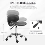 Tabouret à roulettes tabouret de travail avec hauteur réglable 44-56 cm et dossier, pivotant 360°, noir