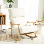 Fauteuil à bascule, rocking chair en velours teddy avec assise rembourré, dossier ergonomique, 65 x 90 x 98 cm, crème