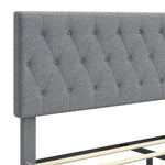 Estructura de cama de 140 x 190 cm con somier, cama doble tapizada en lino, cabecero capitoné, soporte de 10 listones, gris