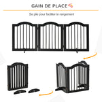 Barrière de sécurité chien barrière modulable pliable pour animaux de compagnie avec pied de support MDF bois massif 154,5 x 61 cm noir