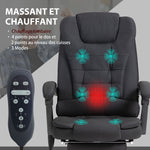 Fauteuil de bureau direction massant chauffant hauteur réglable dossier inclinable toile de lin noir