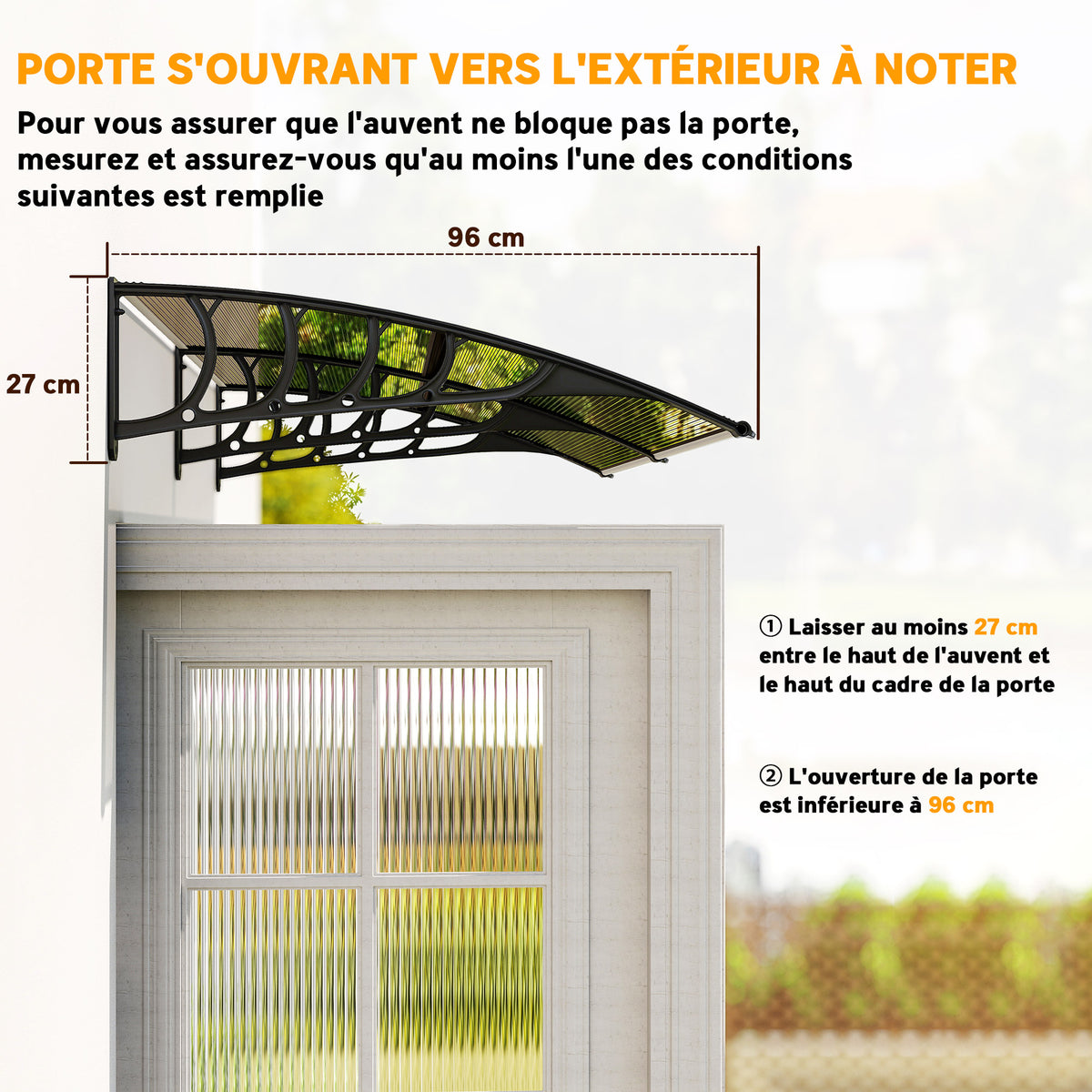 Toldo para puerta marquesina de policarbonato, toldo para puerta de entrada con borde de aluminio contra la lluvia y rayos UV