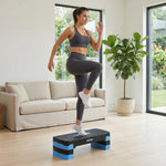 Stepper Fitness Aérobic 3 Niveaux, Hauteur Réglable 10/15/20 cm avec Rehausses, Surface Antidérapante, 68x29x20cm, Bleu