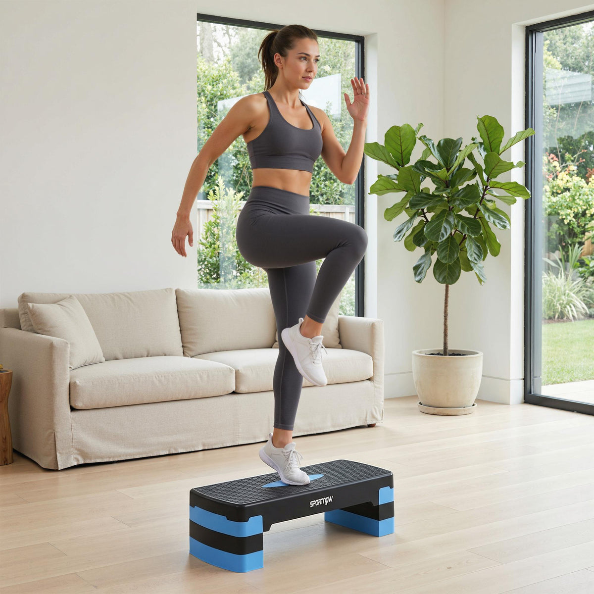 Stepper Fitness Aérobic 3 Niveaux, Hauteur Réglable 10/15/20 cm avec Rehausses, Surface Antidérapante, 68x29x20cm, Bleu
