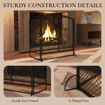 Pare-feu de Cheminée Pliable 3 Panneaux, 2 Portes, Style Moderne, Pare-Étincelles Cheminée en Métal, 122x10x75cm, Noir