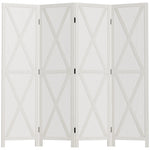Paravent intérieur 4 Panneaux Style campagnard Chic - séparateur de pièce avec croisillons - Bois de Paulownia Blanc