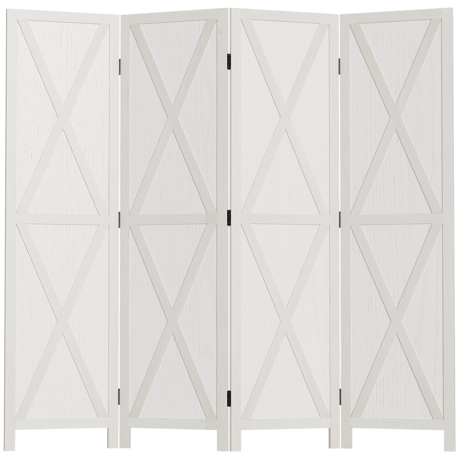 Paravent intérieur 4 Panneaux Style campagnard Chic - séparateur de pièce avec croisillons - Bois de Paulownia Blanc