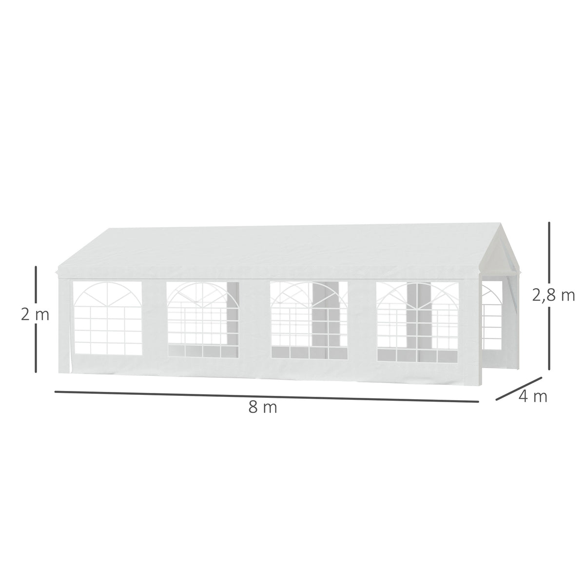 Gazebo Tendone per Ricevimenti da Giardino in PE Impermeabile con Tubi in Acciaio 7,98L x 3,92P x 2,8A m Bianco Nuovo 14