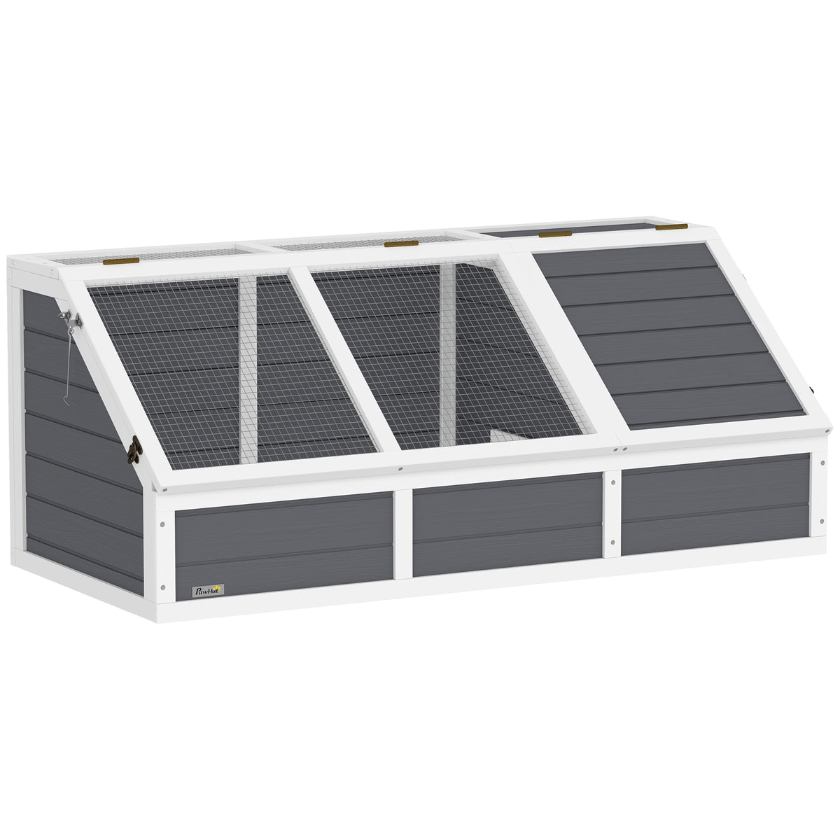 Maison enclos cage pour petit animal tortue en bois avec couvercle ouvrable, loquets, 2 espaces distincts, gris