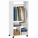 Armoire penderie étagère 2 niches 4 roulettes pivotantes dim. 60L x 40l x 128H cm Blanc