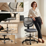 Chaise bureau ergonomique, fauteuil de bureau avec repose-pieds, chaise à dessin en maille, hauteur réglable, gris foncé