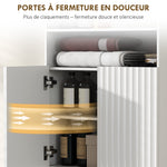 Meuble salle de bain, armoire salle de bain étroit 5 niveaux, portes cannelées à fermeture douce 60 x 31,8 x 93 cm blanc