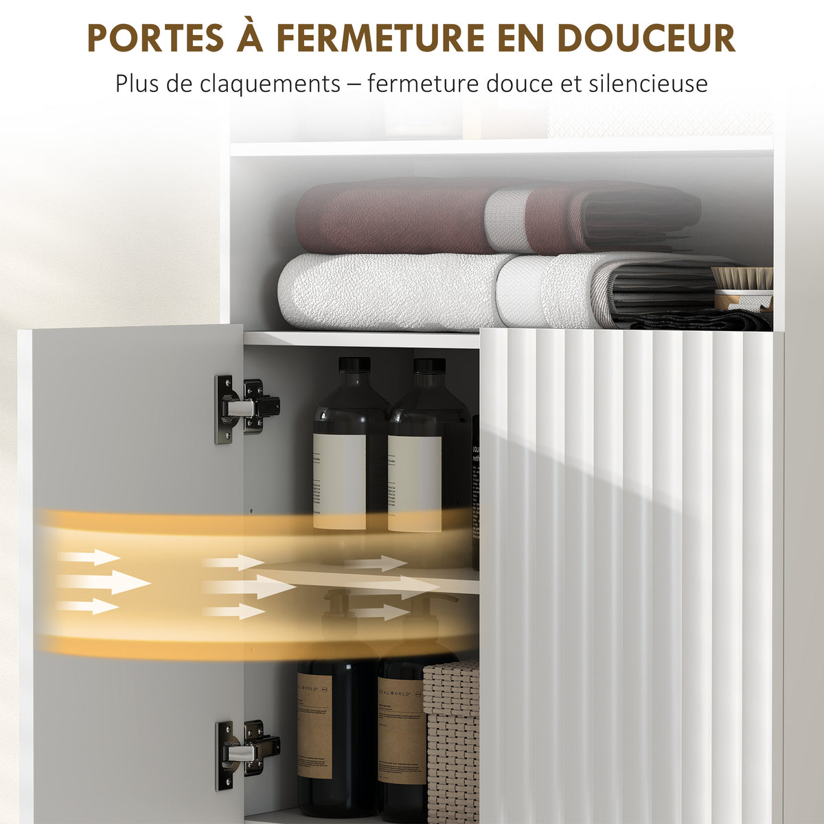 Meuble salle de bain, armoire salle de bain étroit 5 niveaux, portes cannelées à fermeture douce 60 x 31,8 x 93 cm blanc