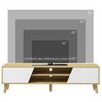 Meuble TV pour télévision jusqu'à 65 pouces design scandinave 2 portes 2 niches avec passe-câbles 150 x 30 x 42 cm