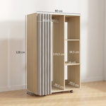 Armoire penderie vêtement dressing mobile 4 roulettes tringle à vêtements et étagères 80x40x128cm, effet bois naturel