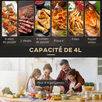 Friggitrice ad aria 4 L, air fryer 1300 W 12 programmi, touch screen, temperatura regolabile, cestello antiaderente, nero