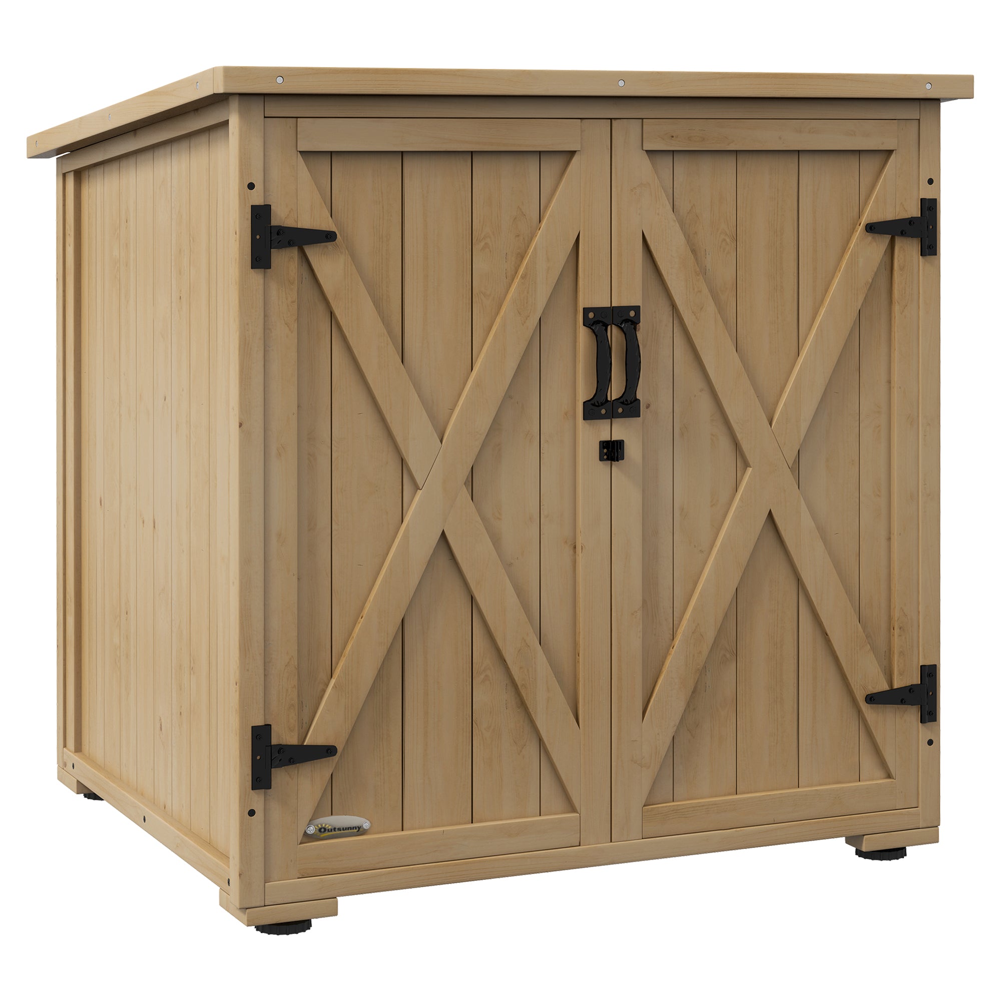 Wooden garden storage cabinet, double doors with adjustable shelf and asphalt roof, fir wood
