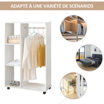 Portant à vêtements penderie Mobile avec roulettes 3 étagères latérales + Grand Espace penderie Panneaux Particules Blanc