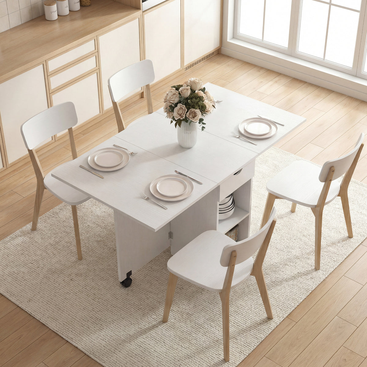 Tavolo da pranzo pieghevole, tavolo da cucina allungabile per 2-4 persone, 2 ribalte, 120 x 72 x 75 cm, bianco