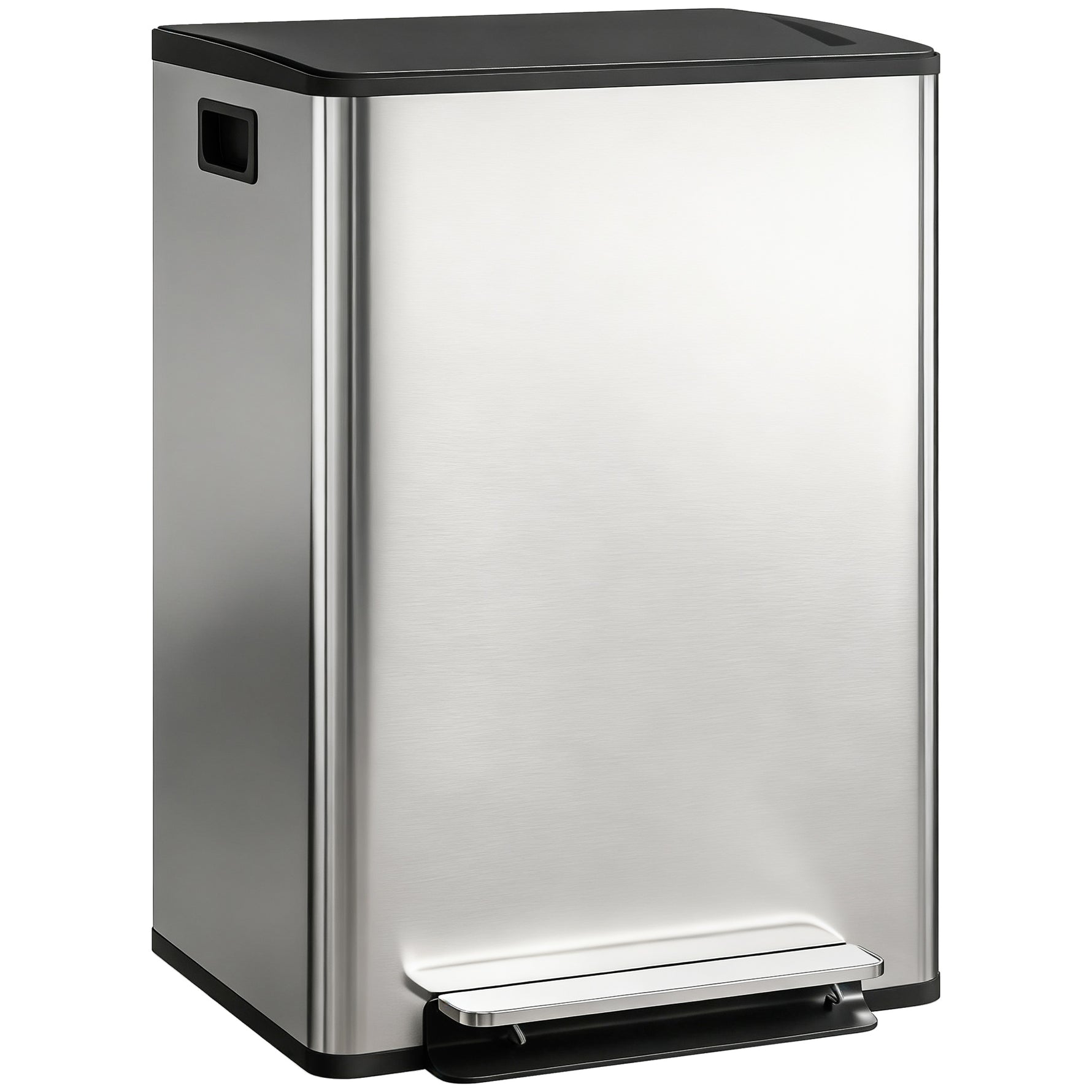 Poubelle à double compartiment 2 x 30L, poubelle cuisine à pédale, couvercle à fermeture douce, 47,5x37,5x67cm, argent