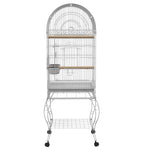 Cage à oiseaux sur roulettes avec étagère plateau amovible 2 bols perchoir acier inoxydable 51 x 51 x 153 cm blanc