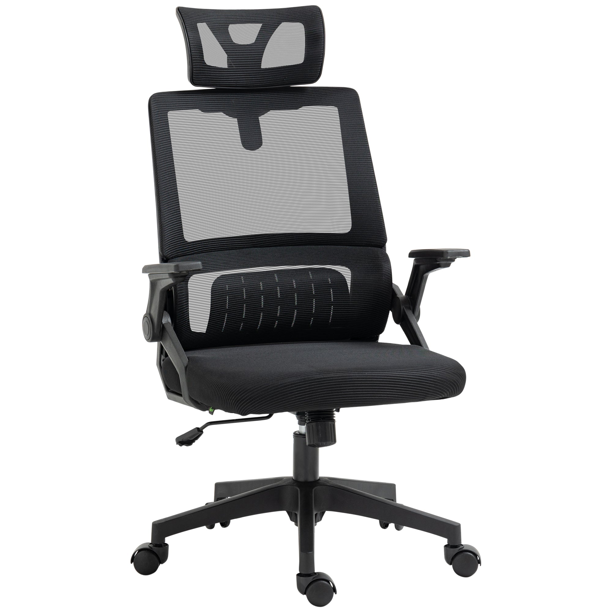 Fauteuil de bureau réglable tissu maille polyester dossier ergonomique inclinable pivotant Noir