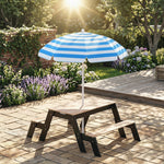 Table de pique-nique enfants avec parasol, 3 en 1 salon de jardin en bois pour enfants 3-6 ans avec 2 boîtes, naturel