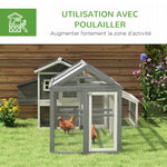 Enclos poulailler 1,18 m², parc grillagé avec porte verrouillables, cadre en bois massif, 140 x 88,5 x 106 cm, gris