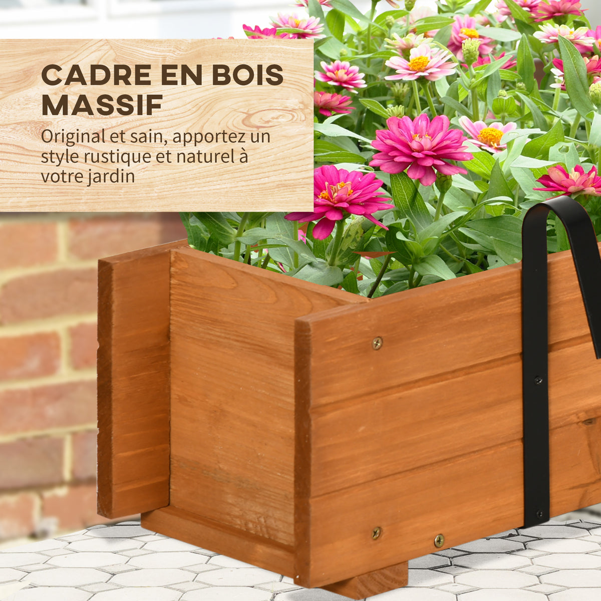 Jardinière rectangulaire en bois carré potager jardinière à suspendre avec 2 crochets 91 x 18 x 16,5 cm marron