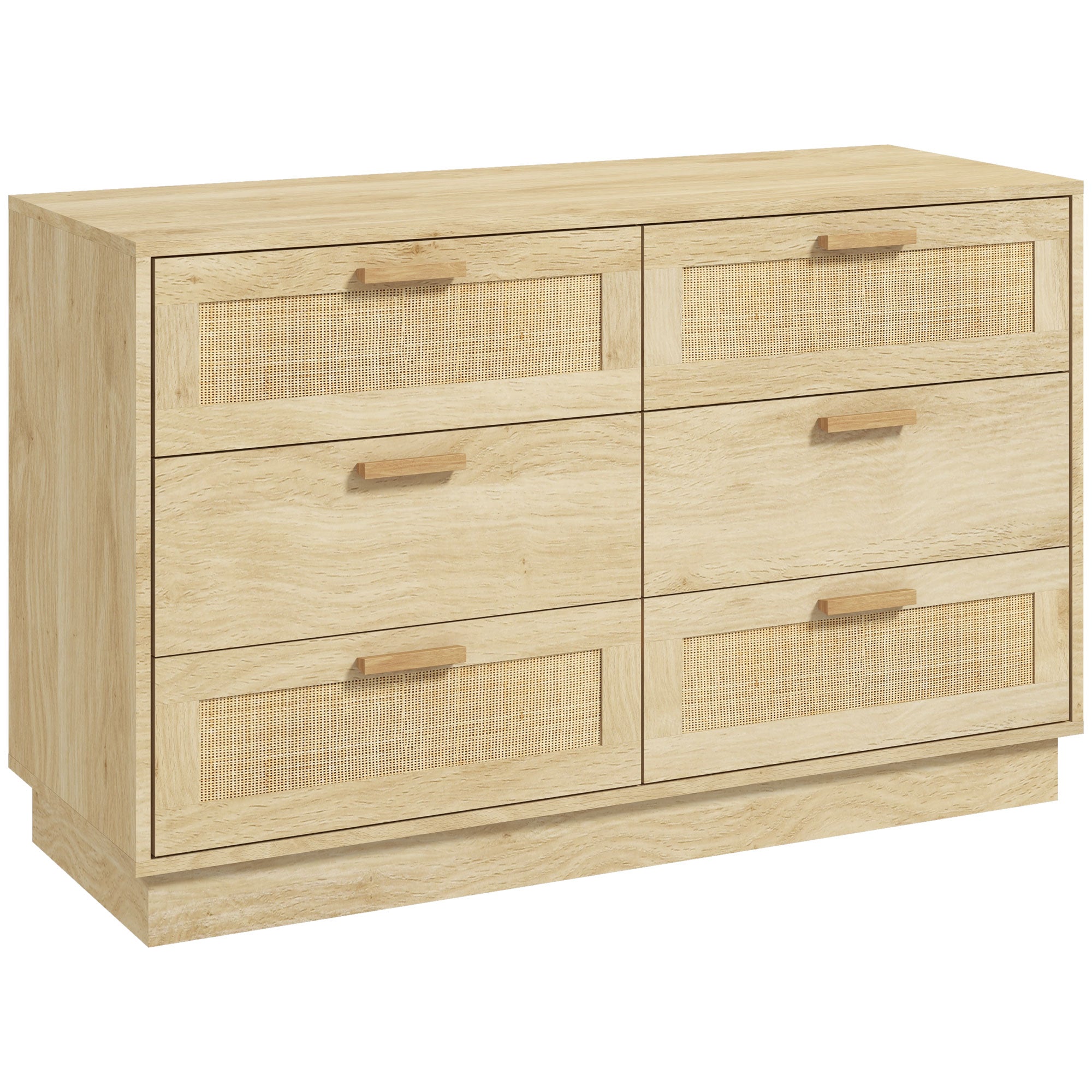 Böhmische Design-Kommode aus Rattan mit 6 Schubladen, Aufbewahrungsmöbel für Wohnzimmer, Flur, Eingangsbereich, Eiche