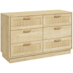 Commode design bohème en rotin avec 6 tiroirs, meuble de rangement pour le salon, le couloir, l'entrée, chêne