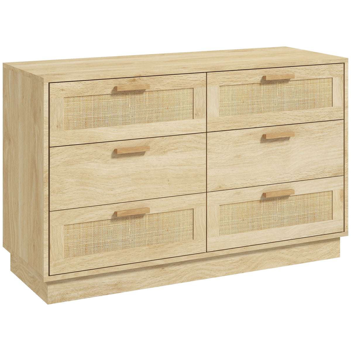 Commode design bohème en rotin avec 6 tiroirs, meuble de rangement pour le salon, le couloir, l'entrée, chêne