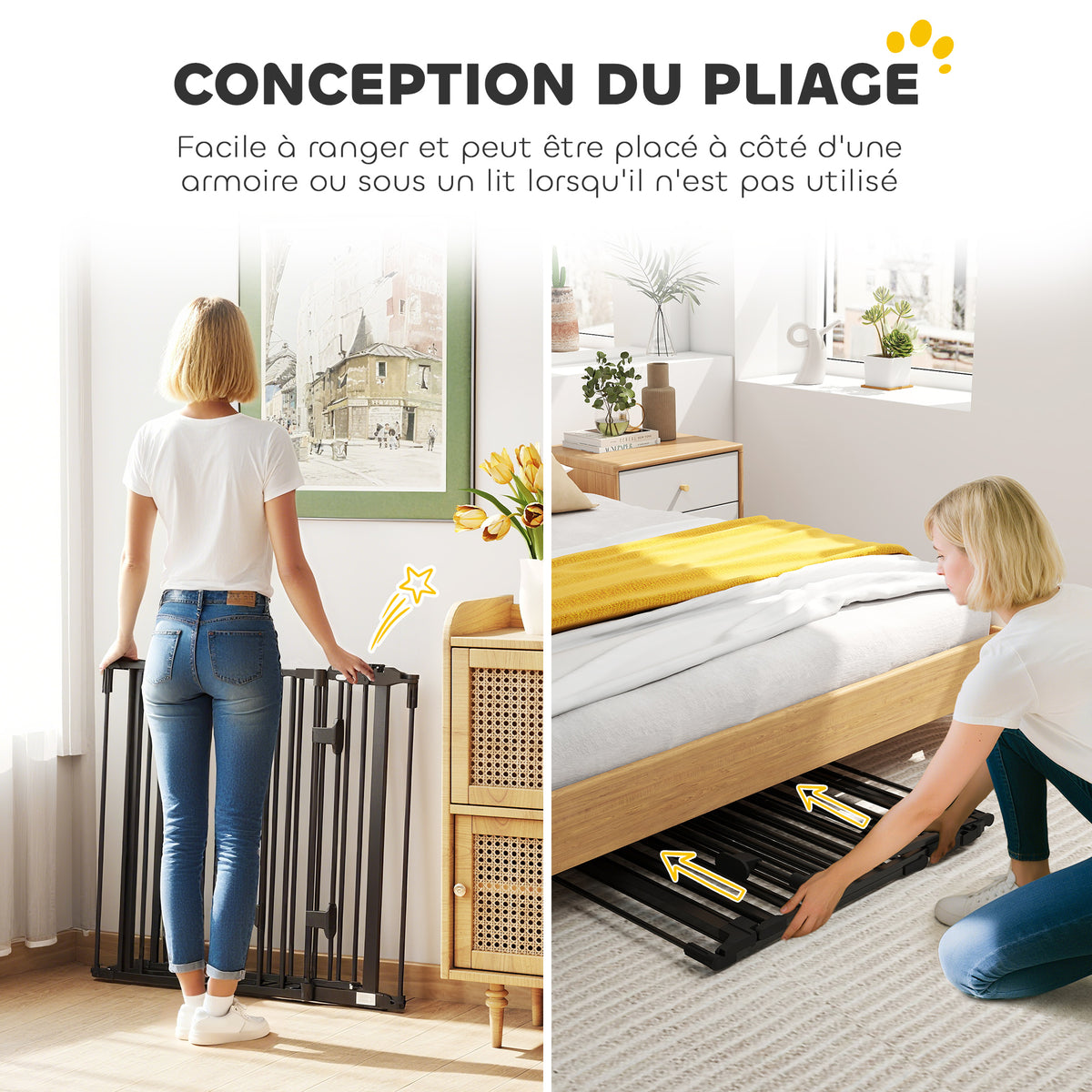 Barriere de securite chien pliable avec porte en acier 3 panneaux modulable fermeture automatique 202,5 x 2 x 76 cm noir