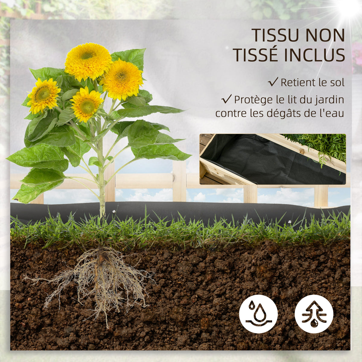 Carré potager jardinière à 3 étages avec treillis lit surélevé en bois pour plantes grimpantes légumes fleurs naturel