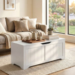 Coffre de Rangement 136 L, Banc Coffre avec 2 Charnières de Sécurité et Design Sans Poignée, 100 x 40 x 45 cm, Blanc