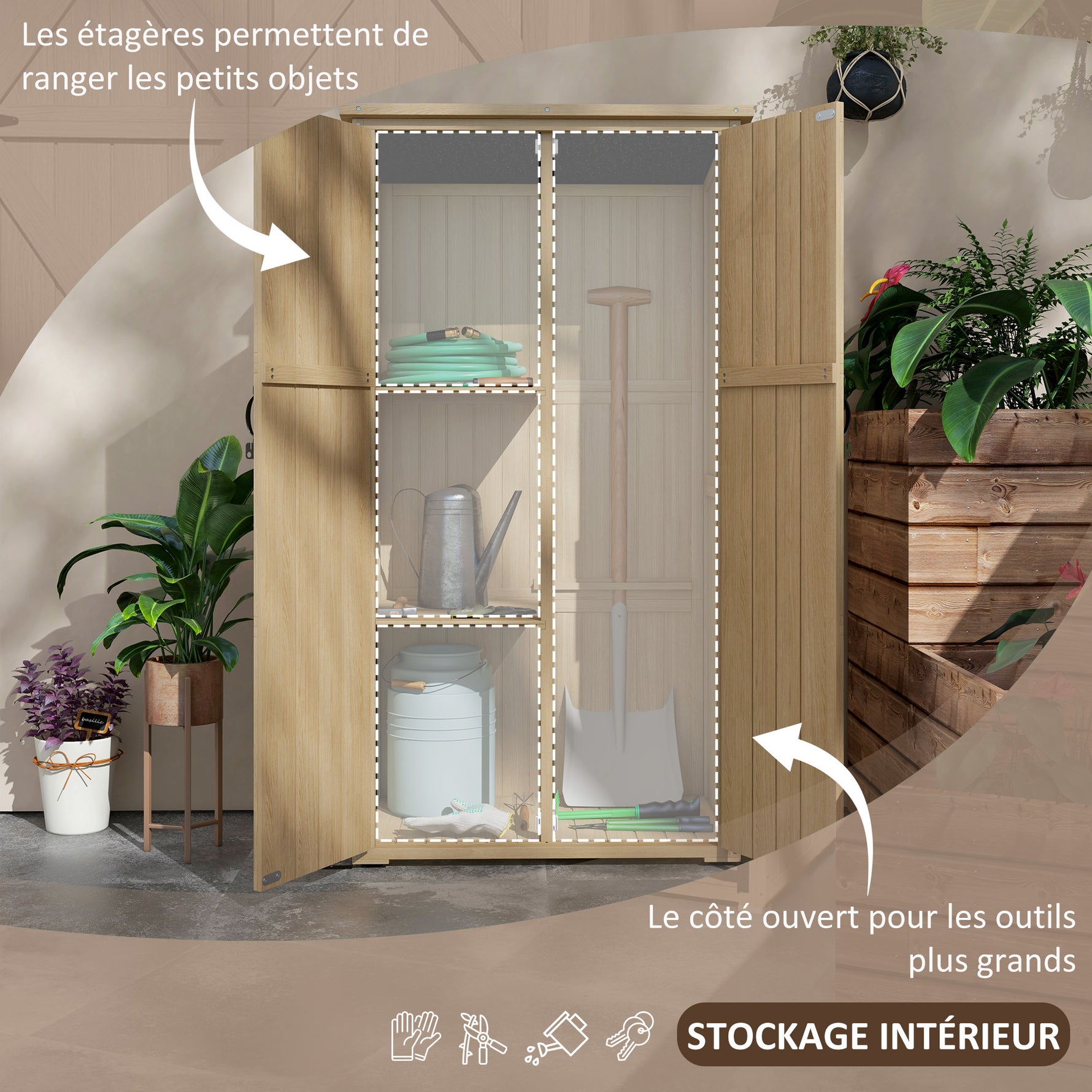 Armoire de jardin abri remise pour outils 90L x 54.5P x 161/168,5H cm 2 étagères toit bitumé étanche bois pin autoclave