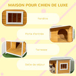 Niche pour chien extérieur maison chien intérieur en bois avec toit ouvrant et fenêtre 85,5L x 62l x 60H cm orange