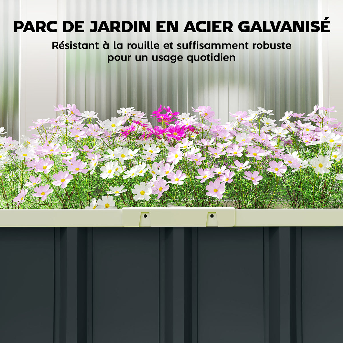 Jardinière surélevée en acier galvanisé, lit de jardin avec gants et bords pliés, 165 x 52 x 31 cm, gris foncé-5