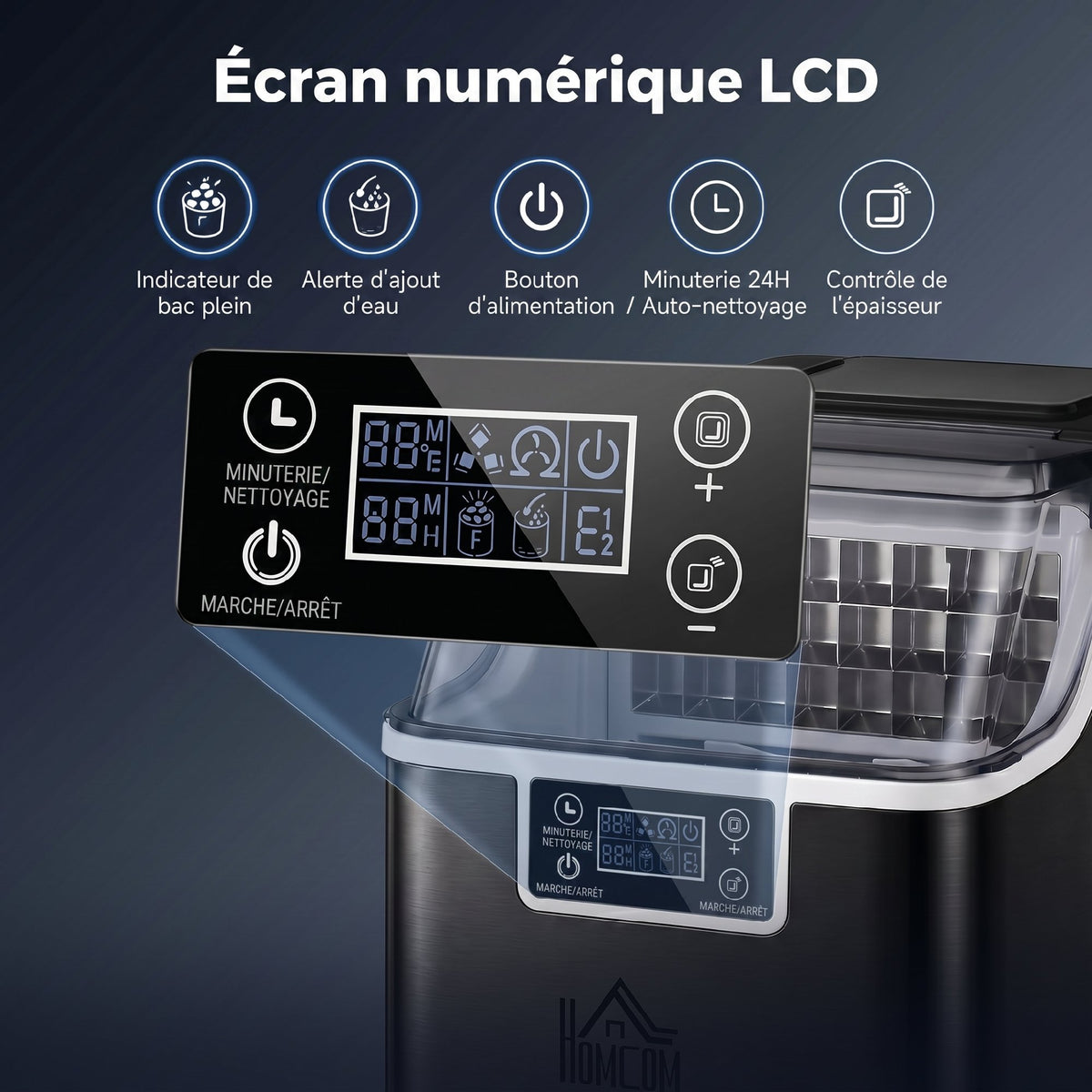 Macchina per il ghiaccio, 20 kg in 24h, 24 cubetti in 14-18 min, ice maker con funzione autopulente, 25,2x36x37,1cm, nero