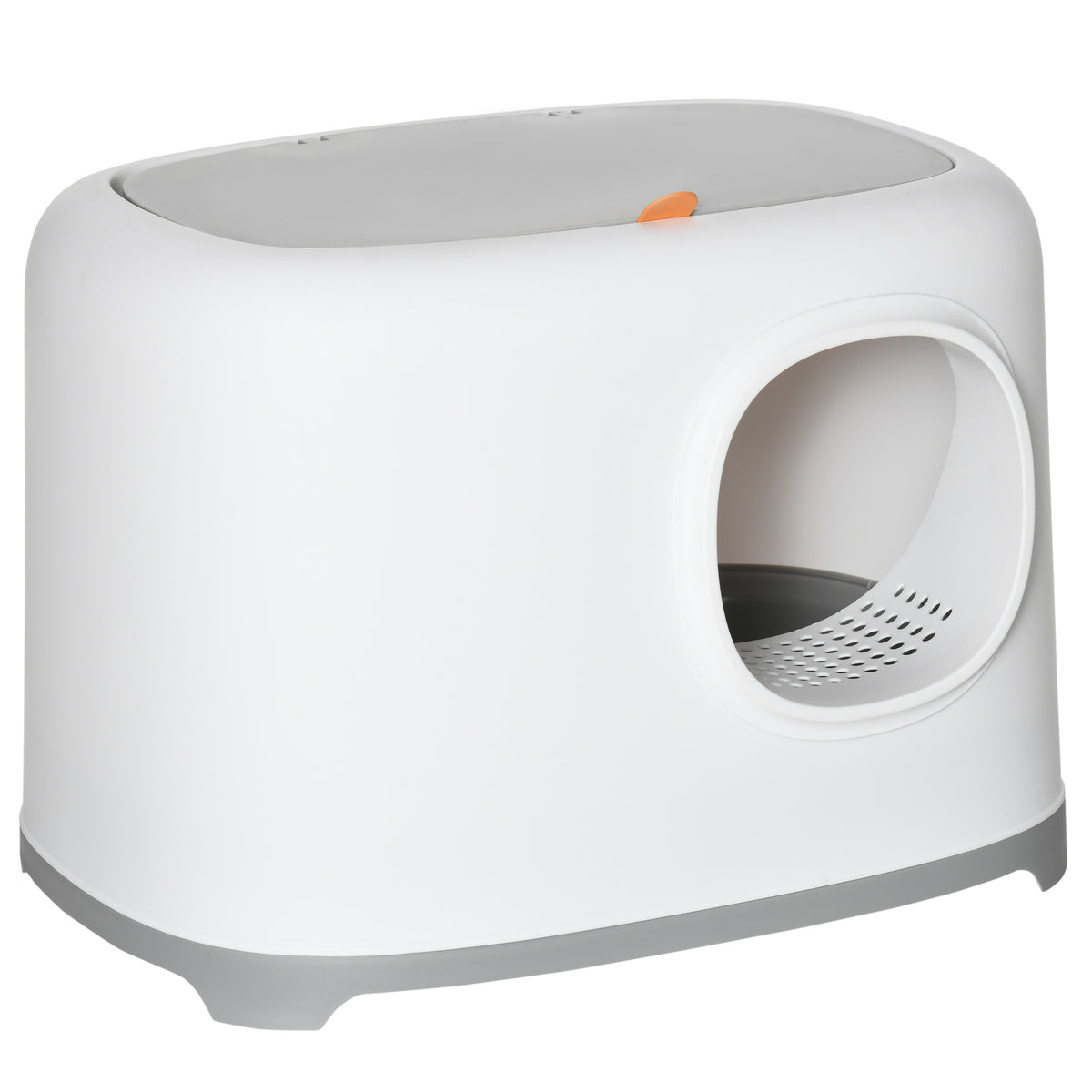Kattenbak, gesloten kattentoilet met deksel en schep, kunststof (PP), 55L x 40B x 39H cm, wit