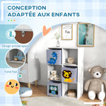 Meuble étagère bibliothèque 6 cases 3 cubes paniers en tissu motif animaux pour chambre enfant 62 x 30 x 91,5 cm blanc