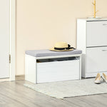 Panca contenitore con cuscino grigio - Scarpiera - Panca scarpiera con ampio cassetto a doppio scomparto - MDF bianco