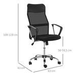 High-comfort executive office chair, ergonomic backrest, adjustable seat height, swivel, black mesh fabric