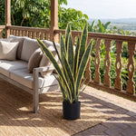 Plante Artificielle Sansevieria 77 cm avec 21 Feuilles Ajustables et Pot, Facile à Nettoyer, pour Bureau, Chambre, Vert