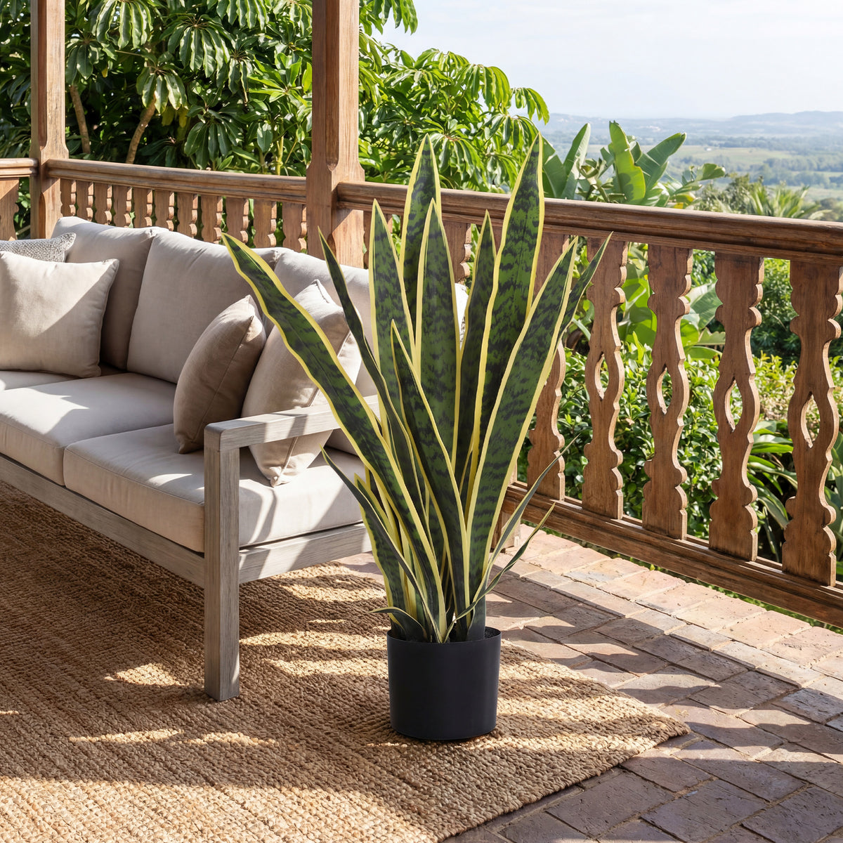 Plante Artificielle Sansevieria 77 cm avec 21 Feuilles Ajustables et Pot, Facile à Nettoyer, pour Bureau, Chambre, Vert