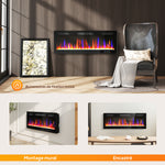 Cheminée électrique mural ou encastrable 900W/1800W, effet flamme à 12 couleurs 5 luminosités, 127 x 9,4 x 47 cm, noir